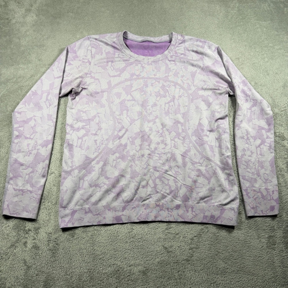 Lululemon Swiftly Relaxed Long Sleeve Women 10 Purple Abstract Knit Athletic Top